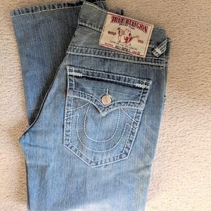 True Religion light wash jeans.